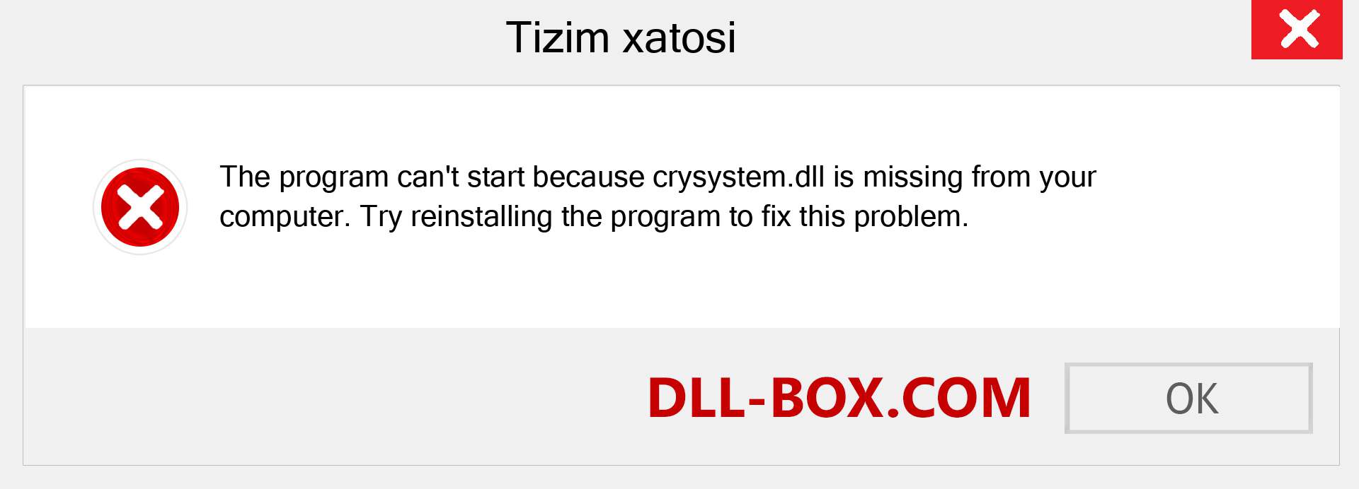 crysystem.dll fayli yo'qolganmi?. Windows 7, 8, 10 uchun yuklab olish - Windowsda crysystem dll etishmayotgan xatoni tuzating, rasmlar, rasmlar